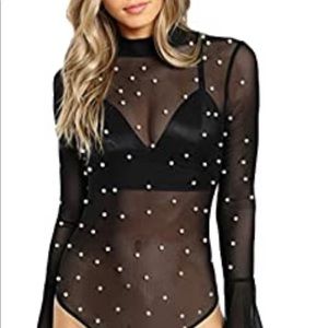 Bodysuit with faux pearls- S